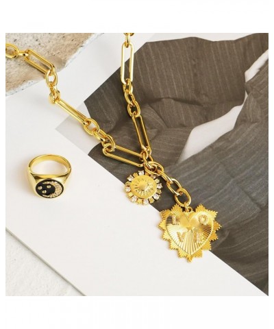 Chunky Gold Necklace for Women, Heart Pendants Necklace Sun Flower Necklace Fashion Hip Hop Choker Gift Heart $19.13 Necklaces