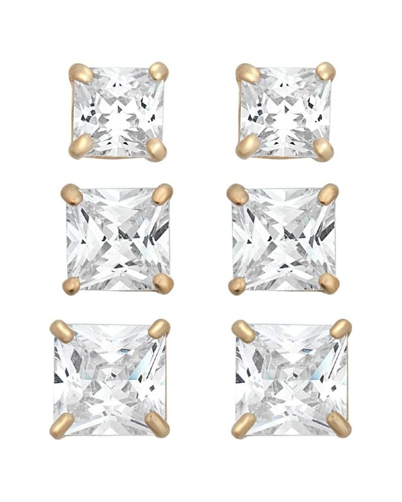 3-Pair 10K Gold Princess Cut Simulated Diamond CZ Stud Earrings Set - Yellow or White Gold Yellow Gold - 3mm,4mm and 5mm $49....