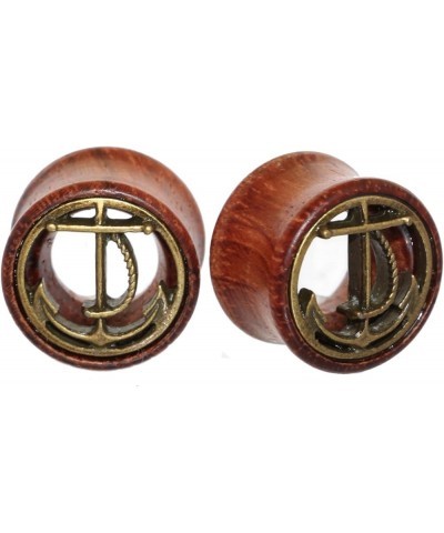 2 Pairs Alien Skull,Anchor Wood Flesh Tunnels Double Flare Ear Stretcher Plugs Gauge 8-20mm 14mm(9/16") $9.46 Body Jewelry