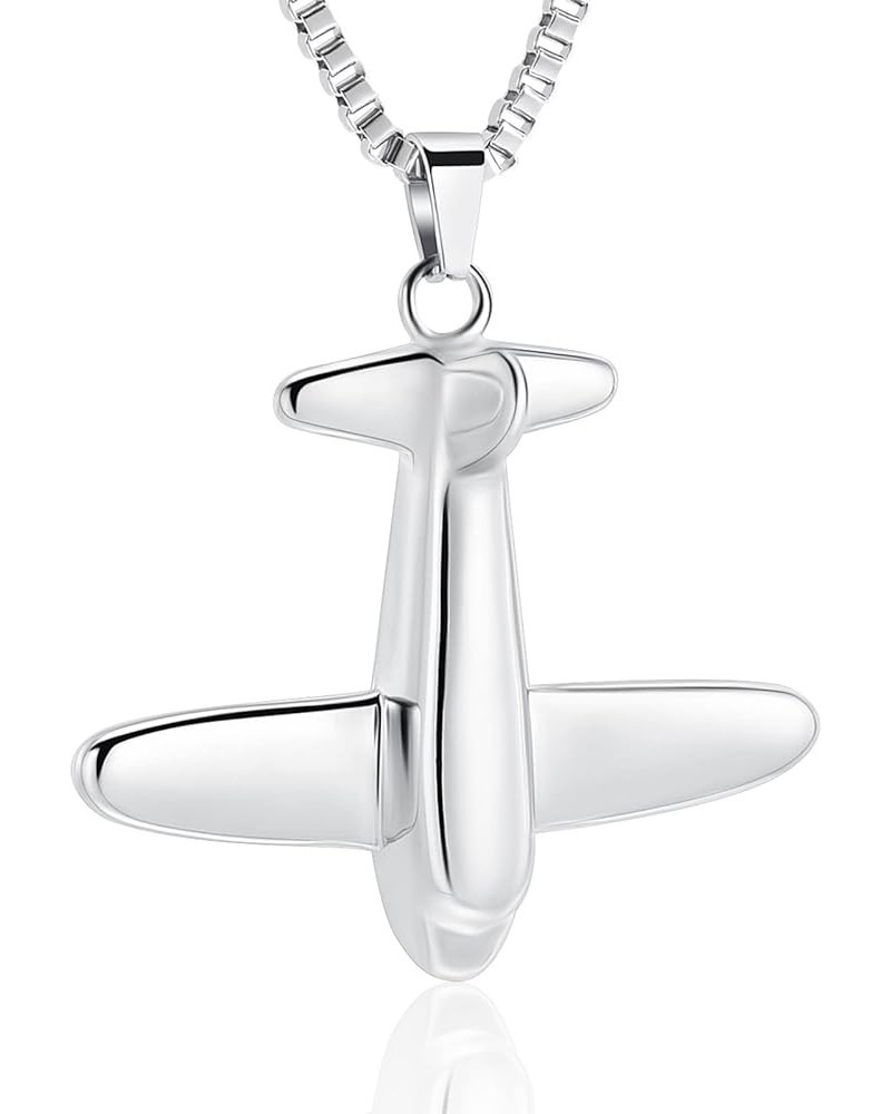 Airplane Cremation Jewelry for Ashes Pendant Stainless Steel Memorial Urn Necklace for Human/Pet Keepsake Ashes Jewelry Silve...