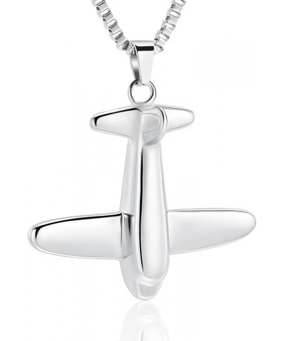 Airplane Cremation Jewelry for Ashes Pendant Stainless Steel Memorial Urn Necklace for Human/Pet Keepsake Ashes Jewelry Silve...