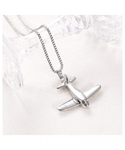 Airplane Cremation Jewelry for Ashes Pendant Stainless Steel Memorial Urn Necklace for Human/Pet Keepsake Ashes Jewelry Silve...