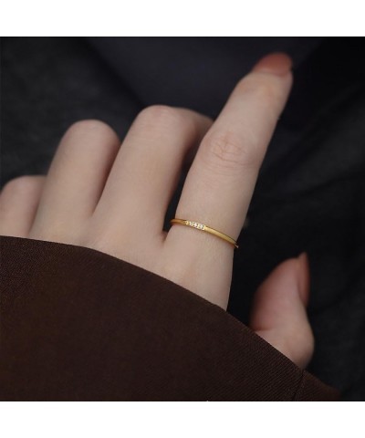 Skinny Thin 3 Stones Flush Set Cubic Zirconia Stackable Band Ring for Women Men,14k Gold Plated Titanium Comfort Fit Band Rin...