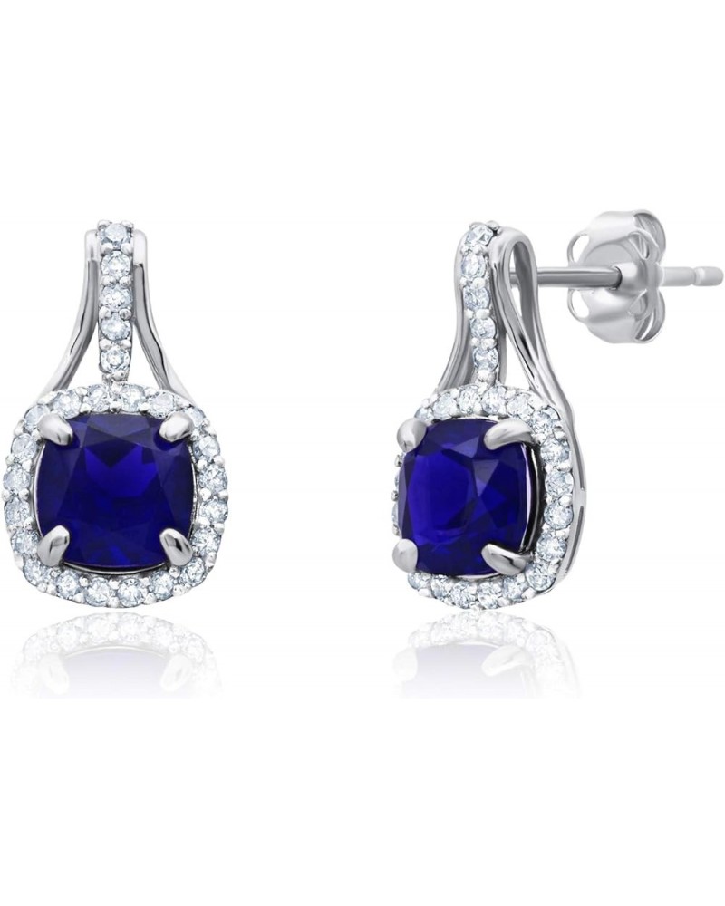 10k Yellow or White Gold Cushion Cut Gemstone Drop Earrings with Push Backs for Women with Genuine 1/3 Carat Diamonds and Bir...