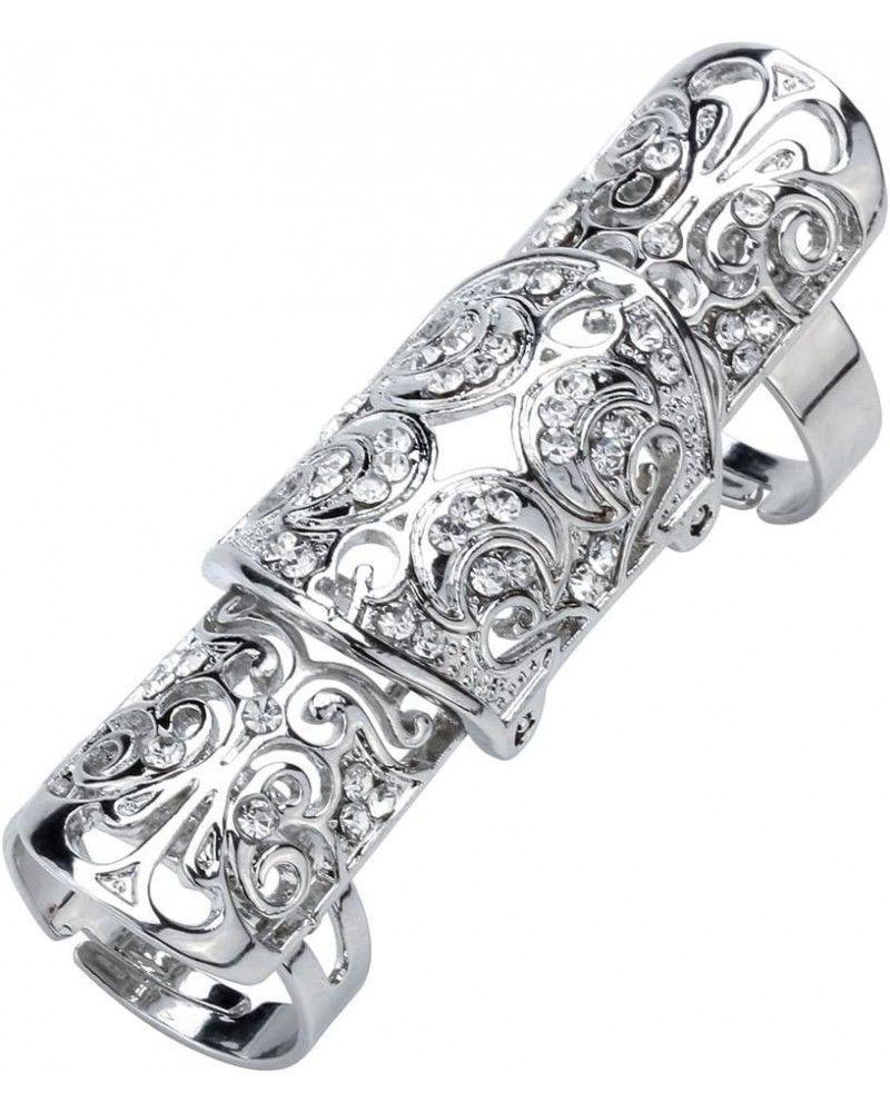 Jewelry Women's Crystal Double Full Finger Armor Knuckle Ring Adjustable clear $10.02 Rings