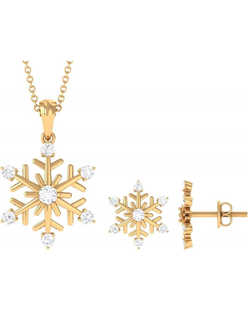 1 CT Cubic Zirconia Snowflake Pendant and Earring Set in Gold, Classic Certified Zircon Snowflake Jewelry Set for Women 10K Y...