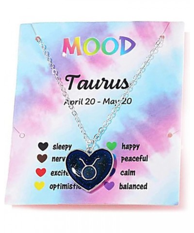 12 Constellation Sign Heart-shaped Pendant Necklace with Card Adjustable Chain Enamel Zodiac Thermochromic Necklace for Women...