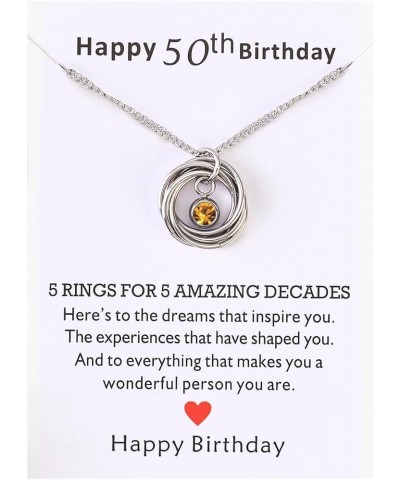 50th Birthday Gift 5 Rings Necklace with Birthstone 5 Rings for 5 Decades 50th Birthday Gift for Mom Grandma November $11.39 ...