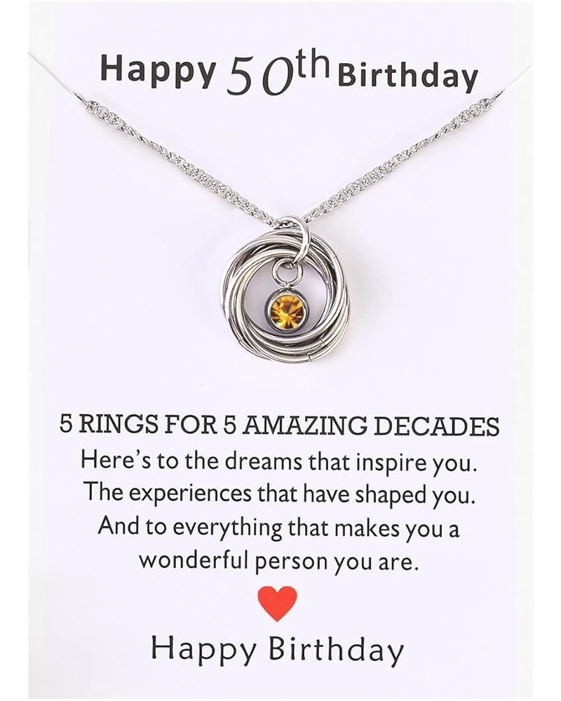 50th Birthday Gift 5 Rings Necklace with Birthstone 5 Rings for 5 Decades 50th Birthday Gift for Mom Grandma November $11.39 ...