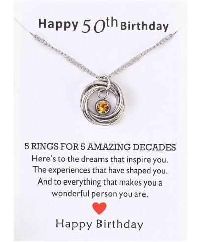 50th Birthday Gift 5 Rings Necklace with Birthstone 5 Rings for 5 Decades 50th Birthday Gift for Mom Grandma November $11.39 ...