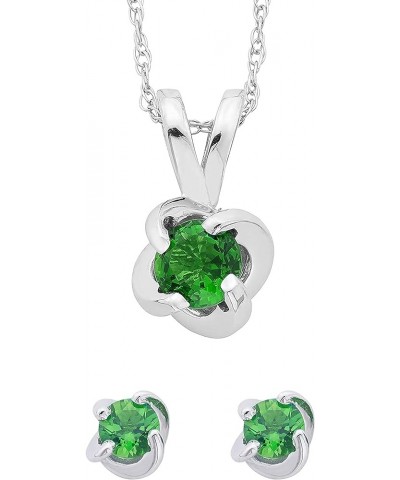 .925 Sterling Silver & Gemstone Swirl Stud Earrings & Pendant Necklace 18" - Choice of Gemstone 05 May - Lab Grown Emerald $8...