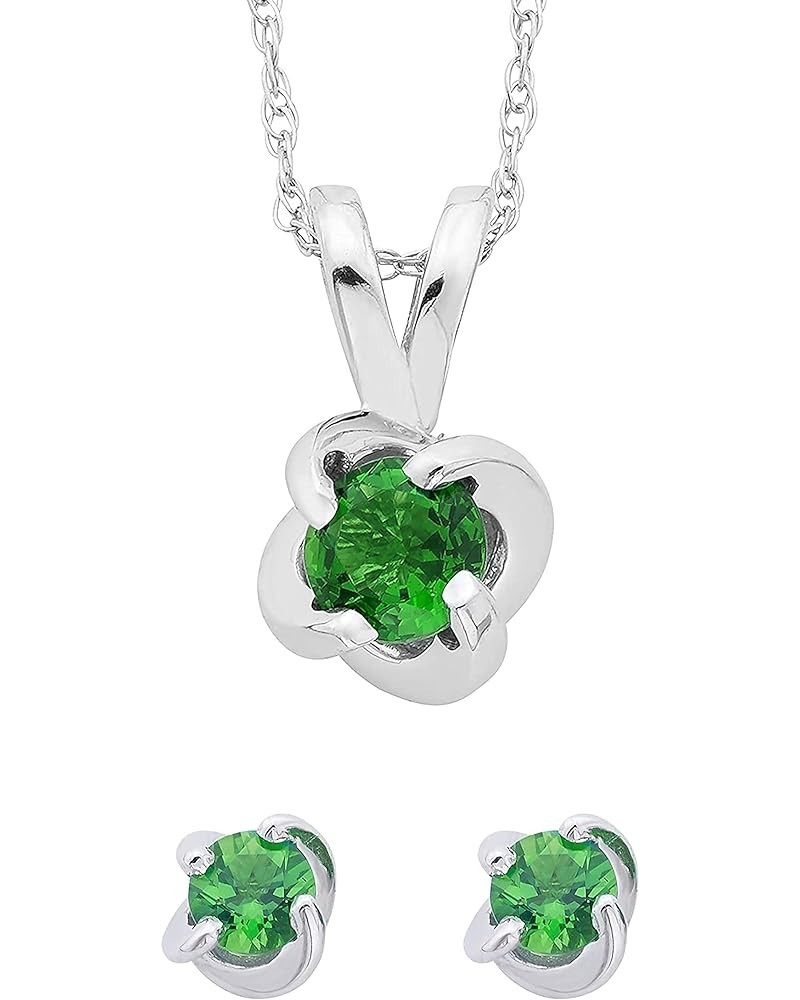 .925 Sterling Silver & Gemstone Swirl Stud Earrings & Pendant Necklace 18" - Choice of Gemstone 05 May - Lab Grown Emerald $8...