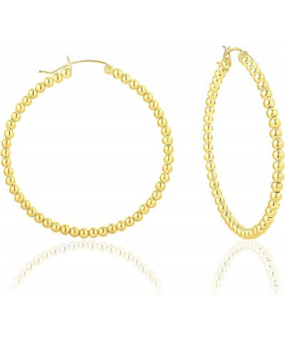 925 Sterling Silver, 24K Yellow or 18K Rose Gold Plated MEDIUM/LARGE Creole/Hoops Earrings with Balls - Thickness 3 mm - Oute...