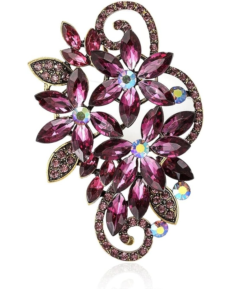 Vintage Red Austrian Crystal Rhinestone Flower Shape Brooch Pin For Girls Women Purple $8.00 Brooches & Pins