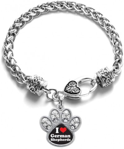 Silver Pave Paw Charm Bracelet with Cubic Zirconia Jewelry I Love German Shephers $11.59 Bracelets