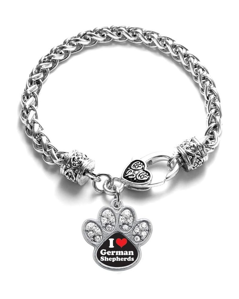 Silver Pave Paw Charm Bracelet with Cubic Zirconia Jewelry I Love German Shephers $11.59 Bracelets