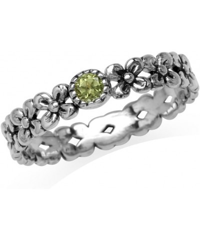 925 Sterling Silver Flower Floral Stack/Stackable Solitaire Eternity Band Ring Jewelry for Teens or Women 6 Silver Natural Gr...