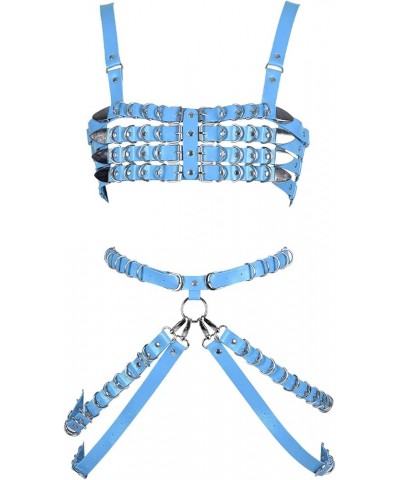 Punk Leather Body Chain Set Adjustable Waist Chain Belt Fashion Body Chains for Women and Girls Sky Blue $16.95 Body Jewelry