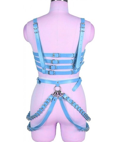 Punk Leather Body Chain Set Adjustable Waist Chain Belt Fashion Body Chains for Women and Girls Sky Blue $16.95 Body Jewelry