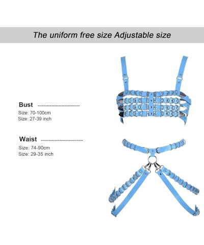 Punk Leather Body Chain Set Adjustable Waist Chain Belt Fashion Body Chains for Women and Girls Sky Blue $16.95 Body Jewelry