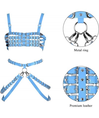 Punk Leather Body Chain Set Adjustable Waist Chain Belt Fashion Body Chains for Women and Girls Sky Blue $16.95 Body Jewelry