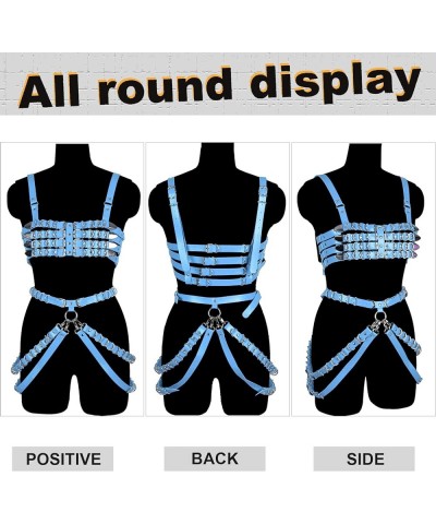 Punk Leather Body Chain Set Adjustable Waist Chain Belt Fashion Body Chains for Women and Girls Sky Blue $16.95 Body Jewelry