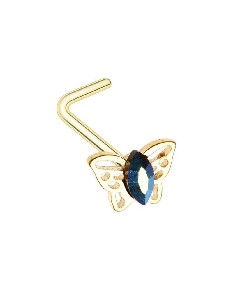 20GA Gold Tone Crystal Marquise Butterfly L-Bend Nose Stud $7.13 Body Jewelry