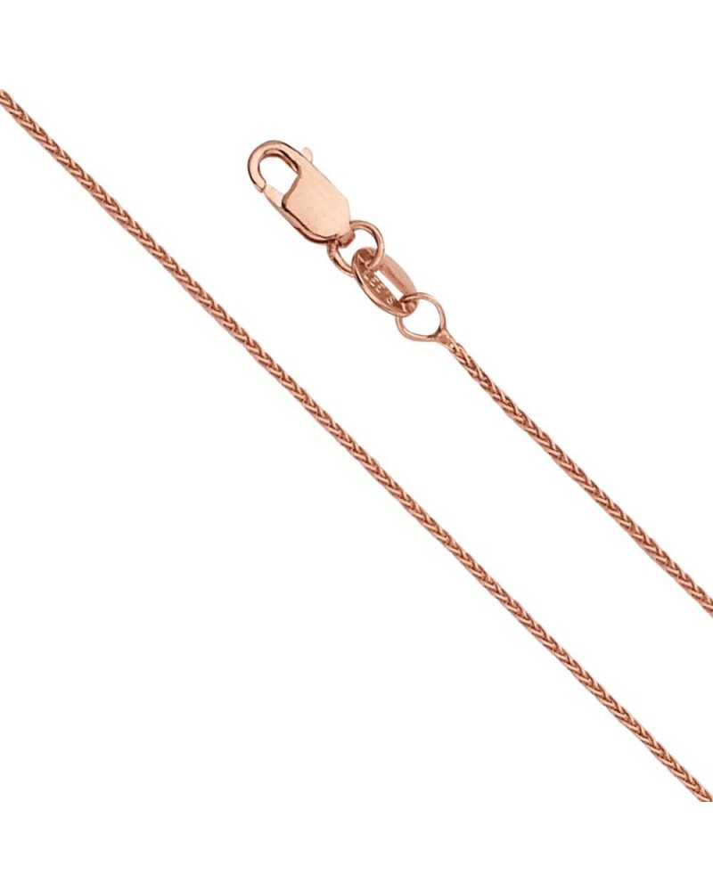 14k REAL Yellow OR White OR Rose/Pink Gold Solid 1mm Braided Wheat Chain Necklace with Lobster Claw Clasp Rose Gold 18.0 Inch...