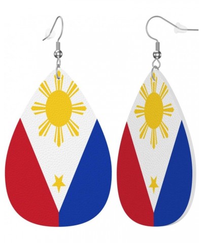 Faux Leather Earrings Philippine-Flag-Proud For Women Teardrop Drop Dangle Earrings Jewelry Gift $7.38 Earrings