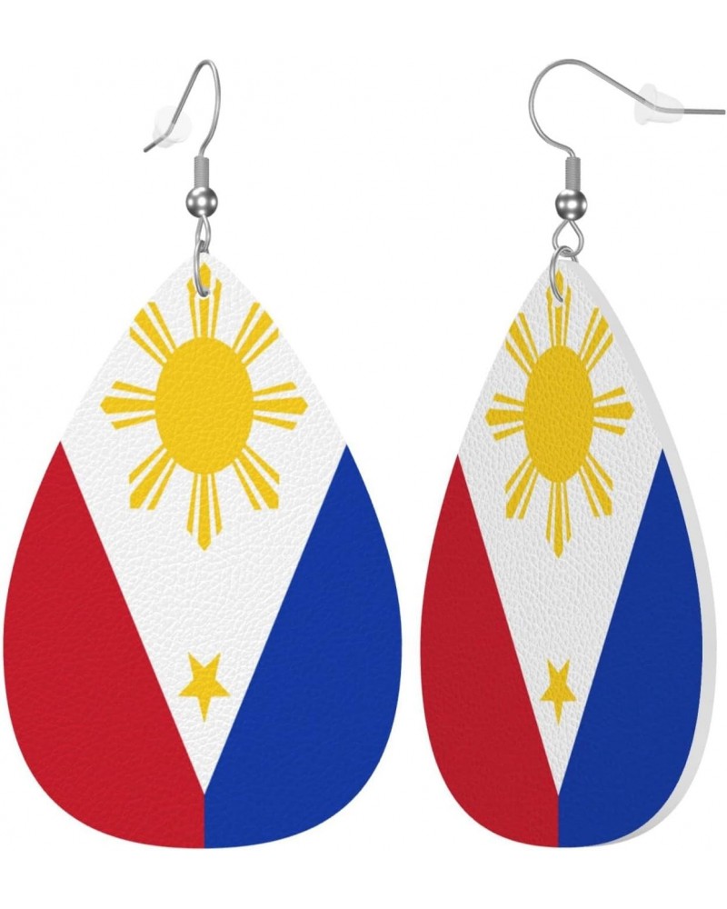 Faux Leather Earrings Philippine-Flag-Proud For Women Teardrop Drop Dangle Earrings Jewelry Gift $7.38 Earrings