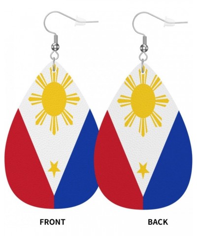 Faux Leather Earrings Philippine-Flag-Proud For Women Teardrop Drop Dangle Earrings Jewelry Gift $7.38 Earrings