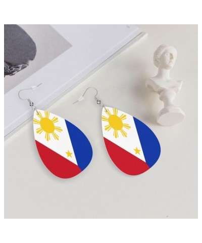 Faux Leather Earrings Philippine-Flag-Proud For Women Teardrop Drop Dangle Earrings Jewelry Gift $7.38 Earrings