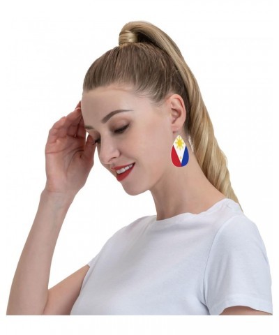 Faux Leather Earrings Philippine-Flag-Proud For Women Teardrop Drop Dangle Earrings Jewelry Gift $7.38 Earrings