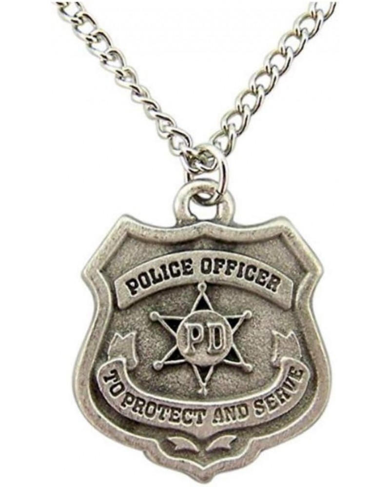 Police Officer Badge Charm Necklace, Silver Tone, 7/8 Inch $10.91 Necklaces