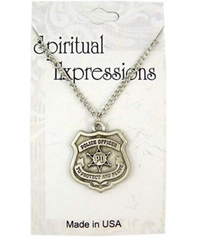 Police Officer Badge Charm Necklace, Silver Tone, 7/8 Inch $10.91 Necklaces