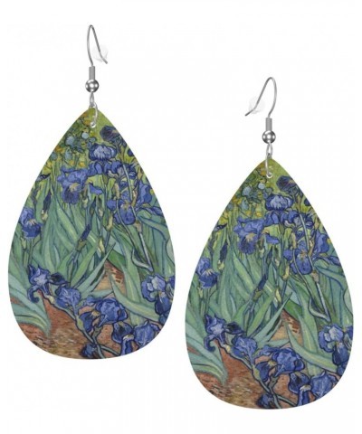 Faux Leather Lightweight Teardrop Dangle Earrings For Women Van Gogh Iris Flower $7.14 Earrings