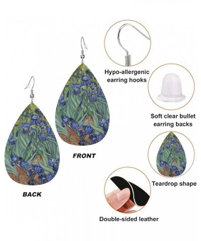 Faux Leather Lightweight Teardrop Dangle Earrings For Women Van Gogh Iris Flower $7.14 Earrings