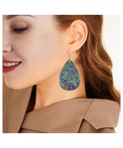 Faux Leather Lightweight Teardrop Dangle Earrings For Women Van Gogh Iris Flower $7.14 Earrings