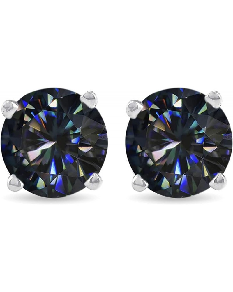 0.80 Cttw Round Cut Diamond Stud Earrings In 925 Sterling Silver For Women Screw Back Moissanite - Black Blue $21.60 Earrings