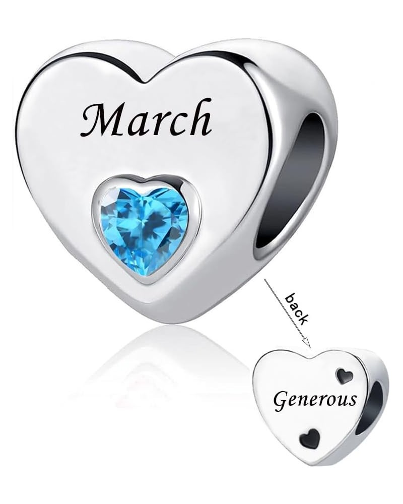 Birthstone Heart Charm January-December 12 Months Happy Birthday Charm Bead Compatible with Pandora Charms Bracelets for Fami...