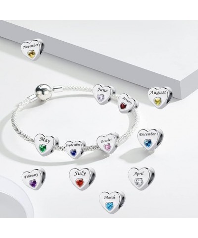 Birthstone Heart Charm January-December 12 Months Happy Birthday Charm Bead Compatible with Pandora Charms Bracelets for Fami...