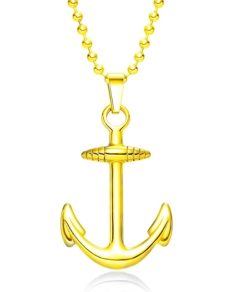 Polished Marine Anchor Pendant Necklace with 24 Inches Chain, Mens Womens Stainless Steel, Minimalist Gold Color $10.29 Neckl...