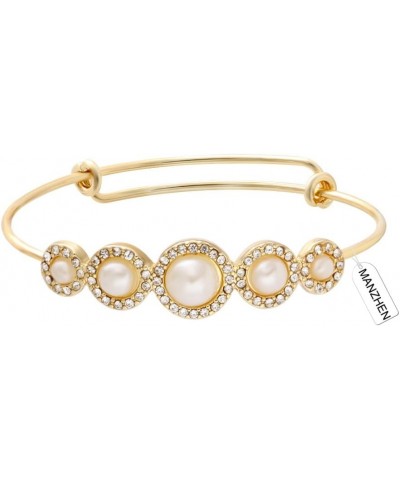 Expandable Adjustable Wire Bangle Bracelets with Rhinestone Pearl Bridesmaid Gift gold $8.05 Bracelets