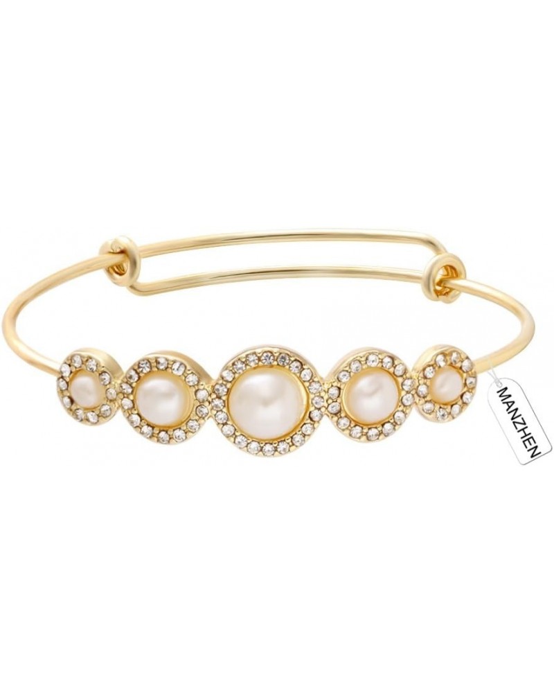 Expandable Adjustable Wire Bangle Bracelets with Rhinestone Pearl Bridesmaid Gift gold $8.05 Bracelets