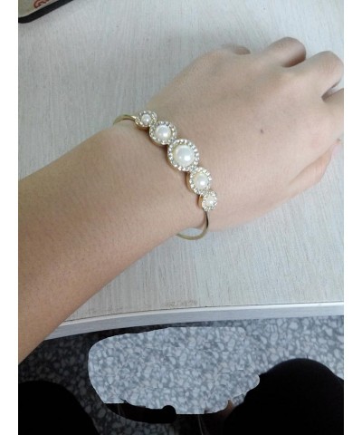 Expandable Adjustable Wire Bangle Bracelets with Rhinestone Pearl Bridesmaid Gift gold $8.05 Bracelets