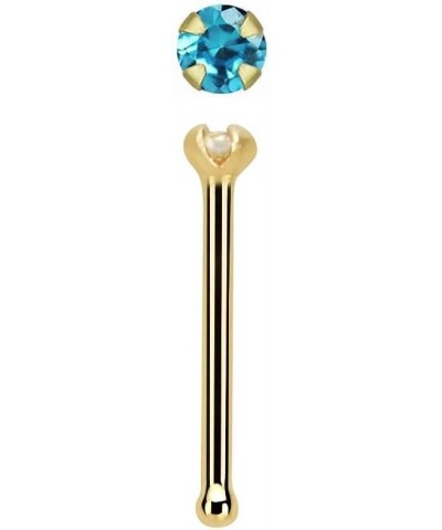 14k Yellow Gold 1.25 mm CZ Nose Bone Stud Aqua $15.95 Body Jewelry