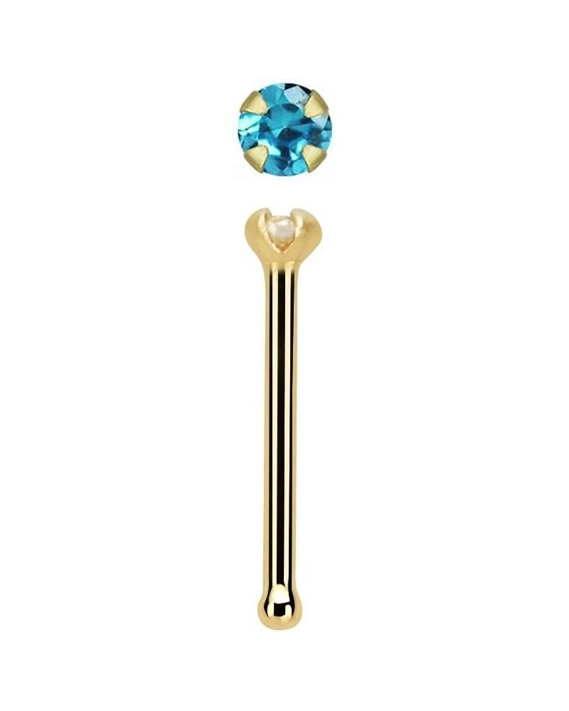 14k Yellow Gold 1.25 mm CZ Nose Bone Stud Aqua $15.95 Body Jewelry