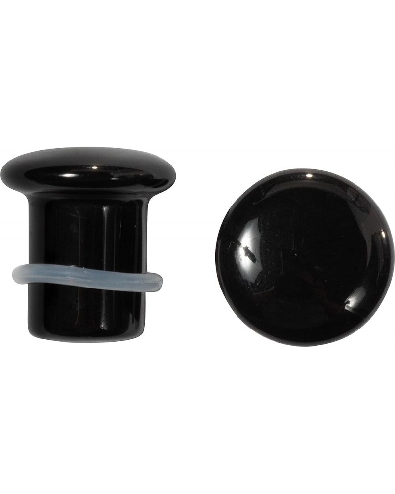 Natural Black Obsidian Stone Single Flare Plugs with Clear O-Rings, Sold as a Pair 6mm (2GA) $9.00 Body Jewelry