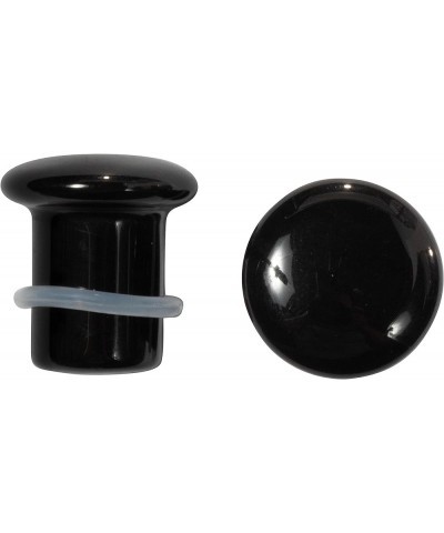 Natural Black Obsidian Stone Single Flare Plugs with Clear O-Rings, Sold as a Pair 6mm (2GA) $9.00 Body Jewelry