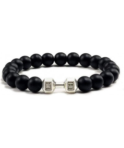 Bracelets Men Beaded Bracelet Natural Black Lava Stone Dumbbell Charm Bracelets Energy Fitness Barbell Fashion Women Jewelry ...